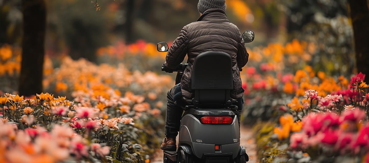 Man in mobility scooter in garden